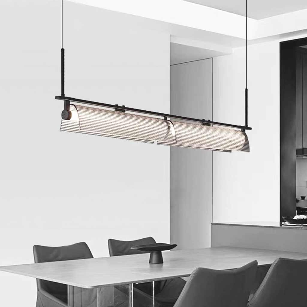 Pendant Light Ribbed Glass Linear Dimmable LED Black Dining Room
