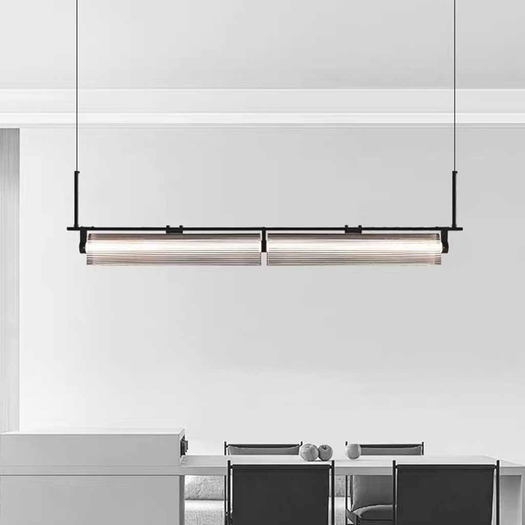 Pendant Light Ribbed Glass Linear Dimmable LED Black Dining Table