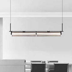 Pendant Light Ribbed Glass Linear Dimmable LED Black Dining Table