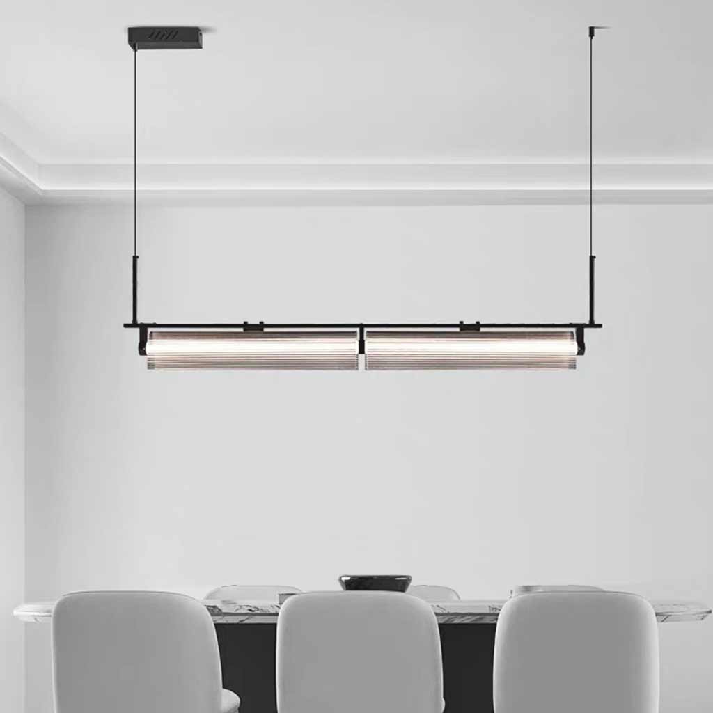 Pendant Light Ribbed Glass Linear Dimmable LED Black Room