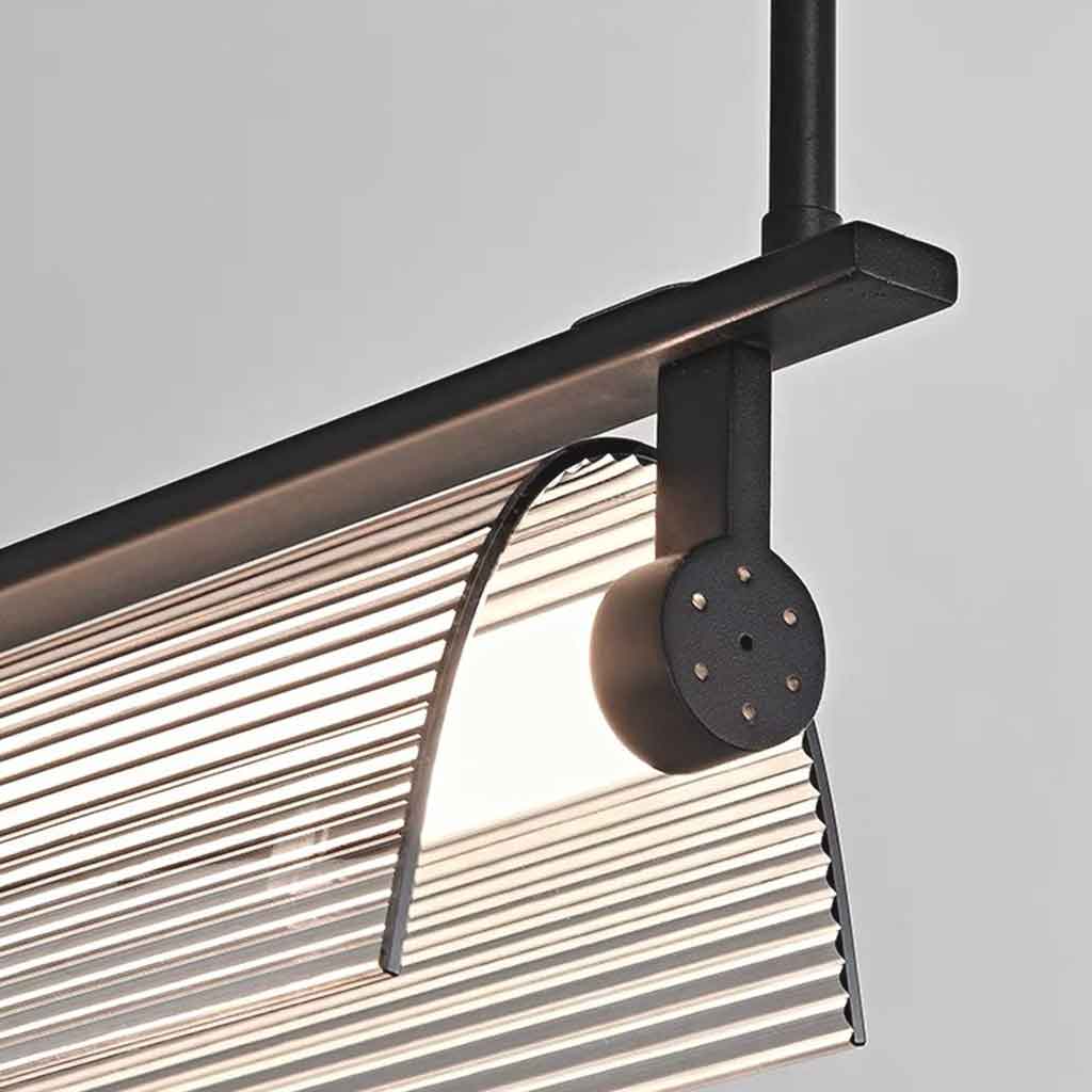 Pendant Light Ribbed Glass Linear Dimmable LED Black Strip