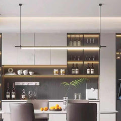 Pendant Light Slim Linear LED with Hanging Rods, Black