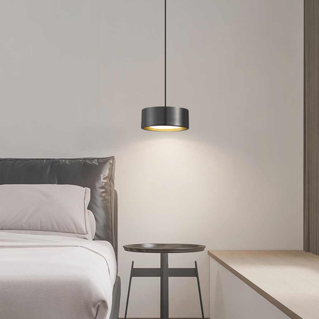 Pendant Light Small Minimalist Brass Cylinder LED Black Bedroom