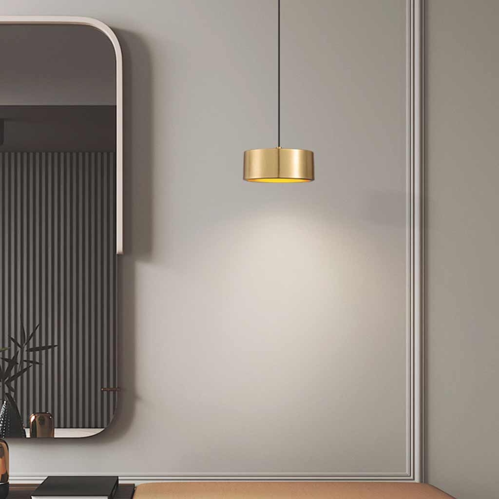 Pendant Light Small Minimalist Brass Cylinder LED Gold Dining Room