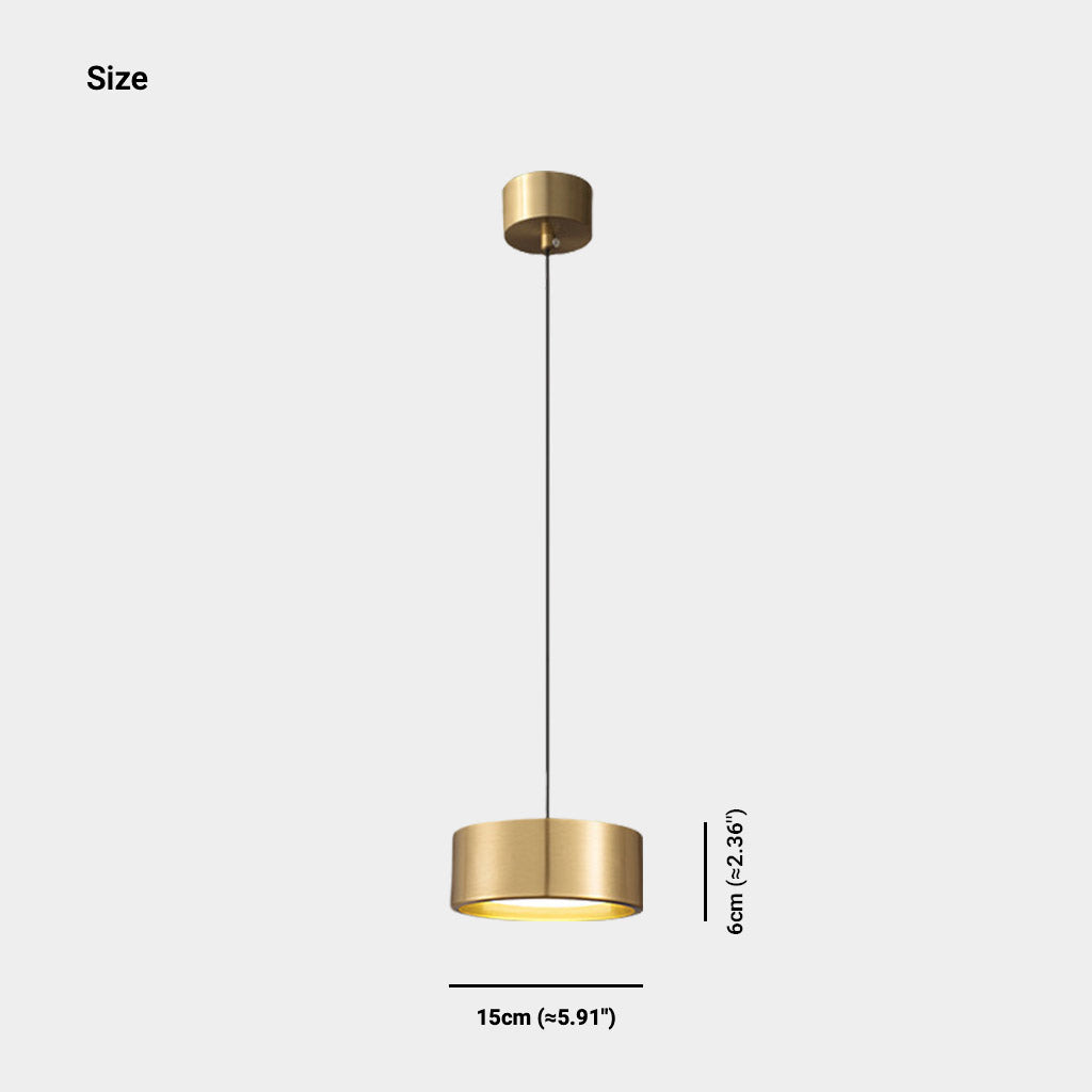 Pendant Light Small Minimalist Brass Cylinder LED Gold Size