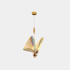 Lampe à suspension petite forme moderne en acrylique doré avec papillon LED