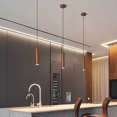 Pendant Light Spotlight Cylinder Tube Walnut Color Kitchen