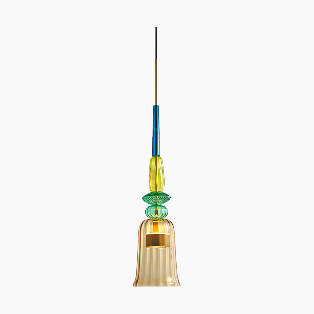 Pendant Light Stained Glass Bell Amber
