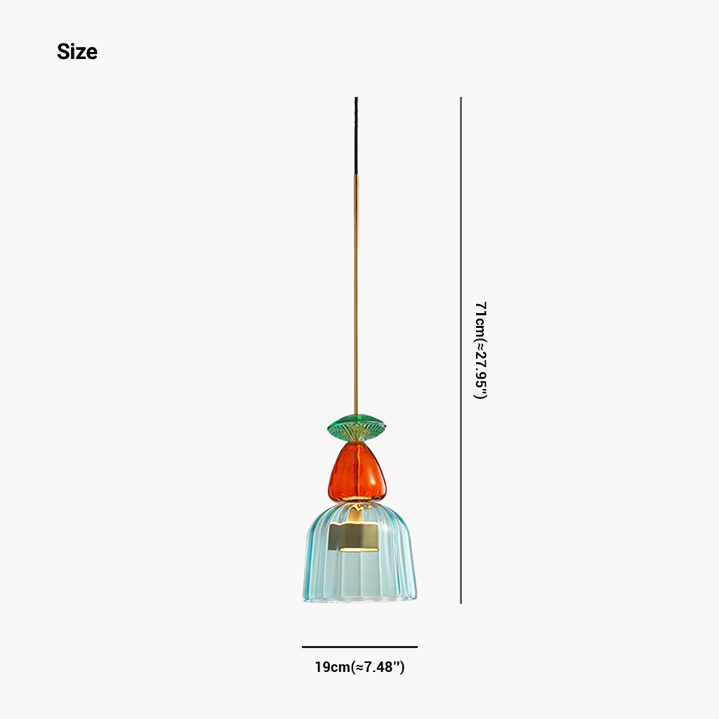 Pendant Light Stained Glass Bell Blue Red Size
