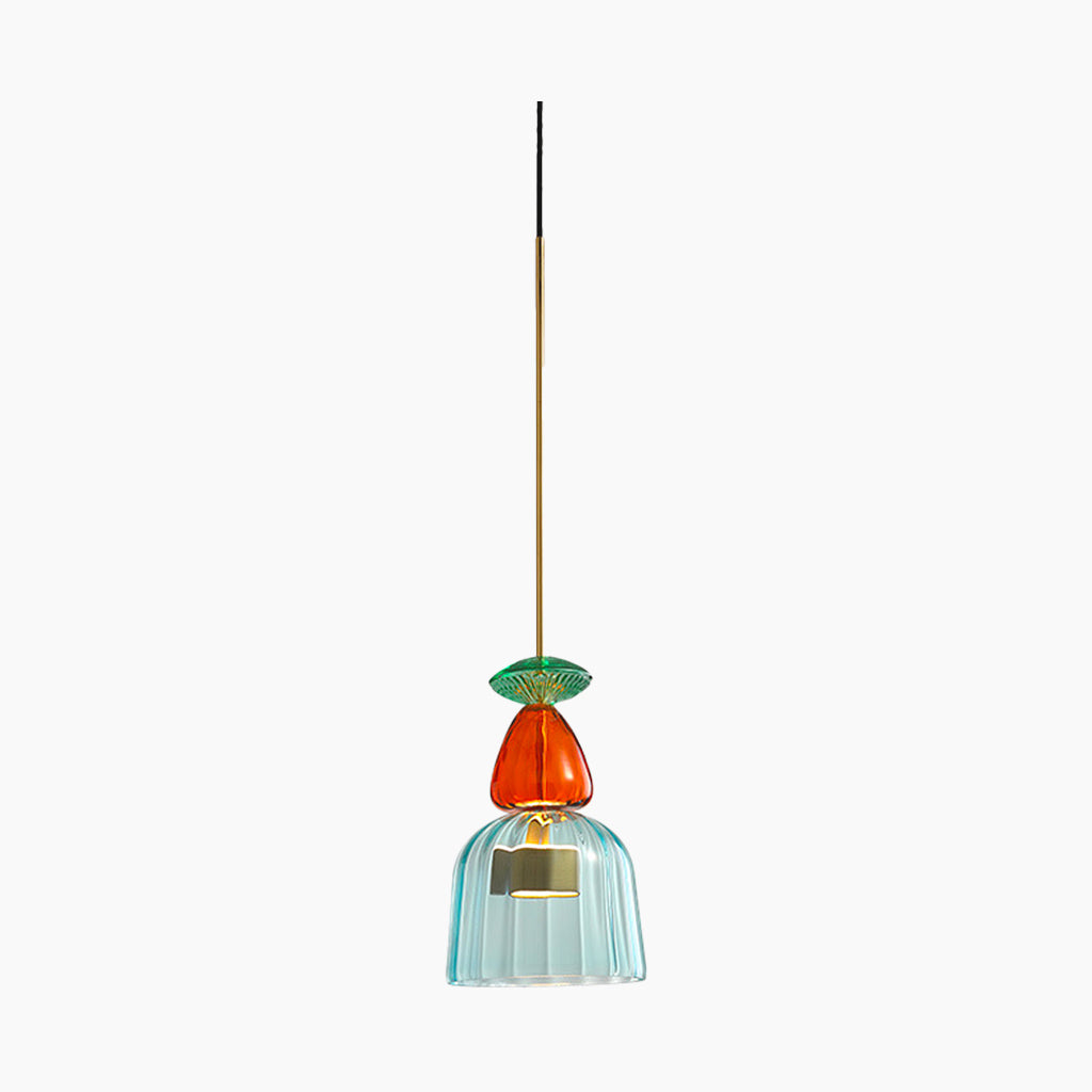 Pendant Light Stained Glass Bell Blue Red
