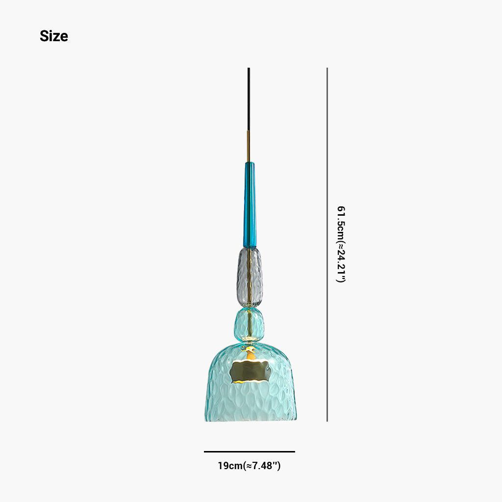 Pendant Light Stained Glass Bell Blue Size
