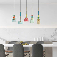 Pendant Light Stained Glass Bell Colorful Dining Room