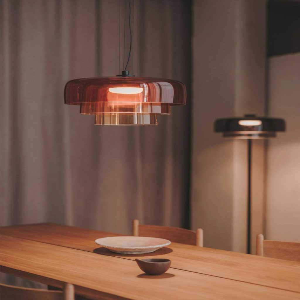 Pendant Light Tiered Glass LED Orange Dining Table