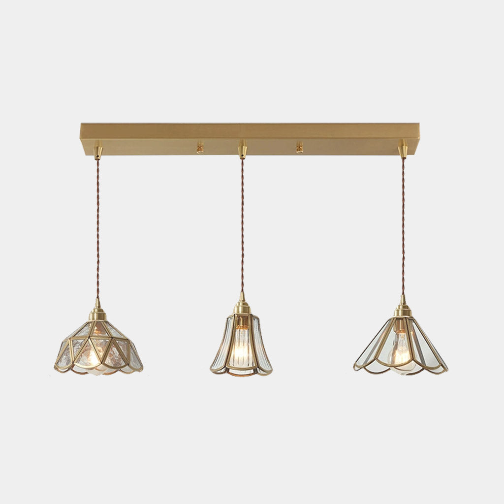 Pendant Light Vintage Brass Glass Floral