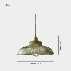 Pendant Light Vintage Brass Ribbed Glass Green Size