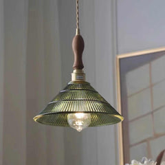 Pendant Light Vintage Brass Ribbed Glass Room