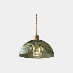 Pendant Light Vintage Brass Ribbed Glass
