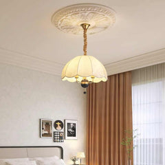Pendant Light Vintage Metal Wood Fabric Dome Room