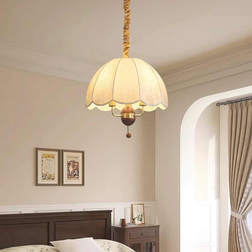Pendant Light Vintage Metal Wood Fabric Dome Shade Bedroom