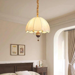 Pendant Light Vintage Metal Wood Fabric Dome Shade Bedroom
