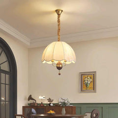 Pendant Light Vintage Metal Wood Fabric Dome Shade Dining Room
