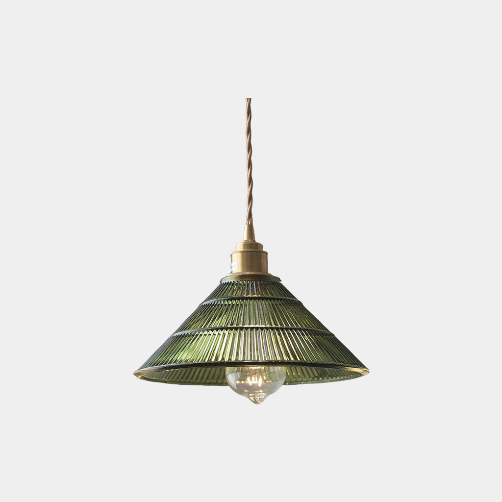 Pendant Light Vintage Ribbed Glass Green