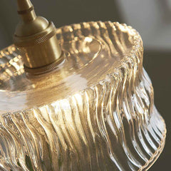 Pendant Light Vintage Small Brass Carved Glass Drum Shade