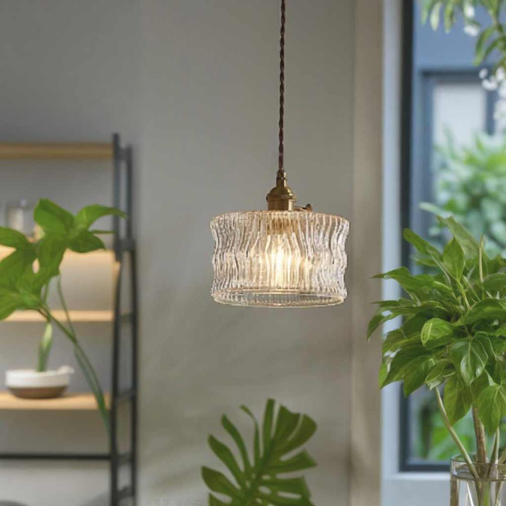 Pendant Light Vintage Small Brass Carved Glass Drum Shop