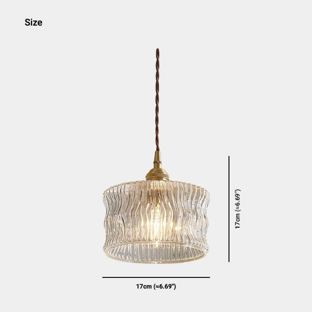 Pendant Light Vintage Small Brass Carved Glass Drum Size