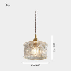 Pendant Light Vintage Small Brass Carved Glass Drum Size