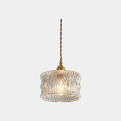 Pendant Light Vintage Small Brass Carved Glass Drum