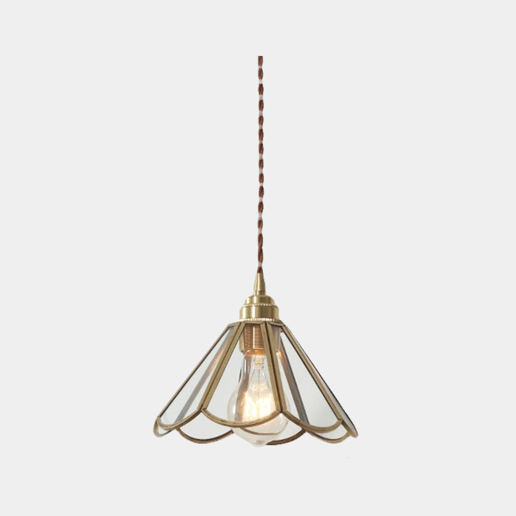 Pendant Light Vintage Small Brass Glass Floral