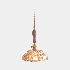 Pendant Light Walnut Wood Flower Amber Glass