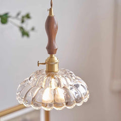 Pendant Light Walnut Wood Flower Clear Glass Room