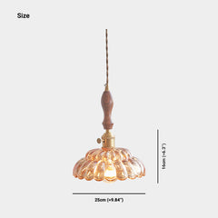 Pendant Light Walnut Wood Flower Clear Glass Size