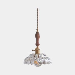 Pendant Light Walnut Wood Flower Clear Glass