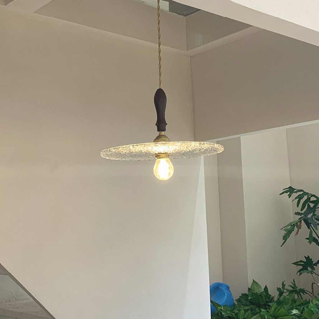 Pendant Light Walnut Wood Frosted Glass Entryway