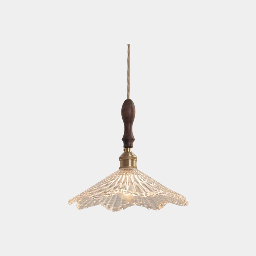 Pendant Light Walnut Wood Frosted Glass Floral
