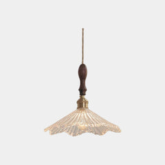 Pendant Light Walnut Wood Frosted Glass Floral