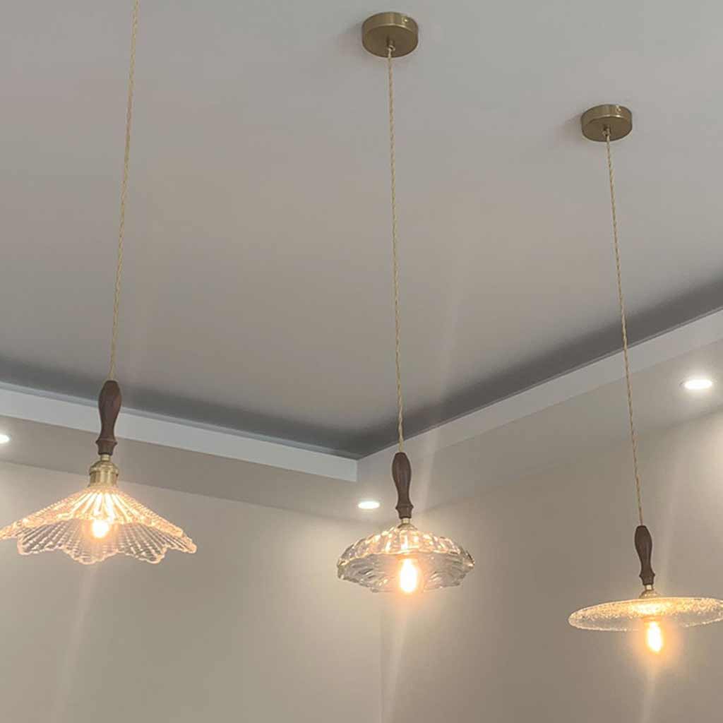 Pendant Light Walnut Wood Frosted Glass Room