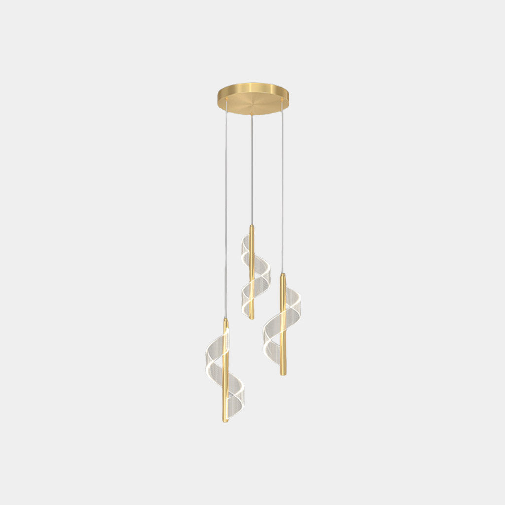 Pendant Light Wavy Spiral Acrylic Shade LED Gold 3 Light