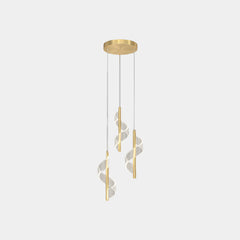 Pendant Light Wavy Spiral Acrylic Shade LED Gold 3 Light