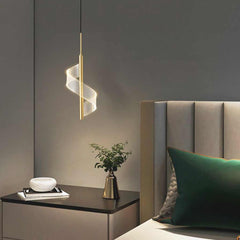 Pendant Light Wavy Spiral Acrylic Shade LED Gold Bedroom