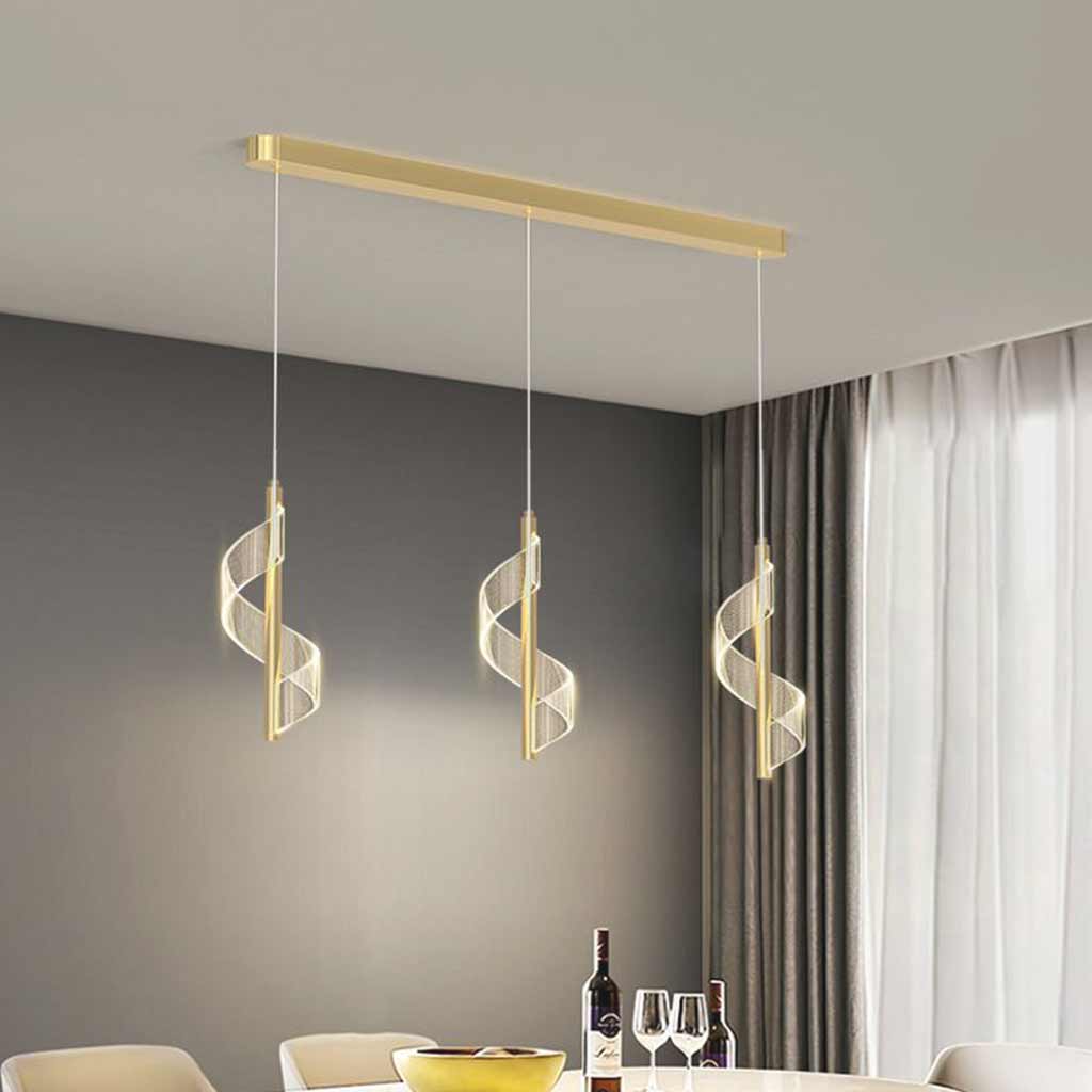 Pendant Light Wavy Spiral Acrylic Shade LED Gold Dining Room
