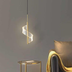Pendant Light Wavy Spiral Acrylic Shade LED Gold Living Room