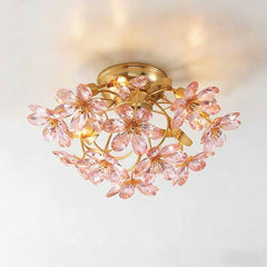 Pink Crystal Flower Ceiling Light Semi Flush Mount Room