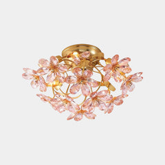 Pink Crystal Flower Ceiling Light Semi Flush Mount
