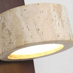 Rectangle Wood Travertine Wall Sconce Light with Pull Chain