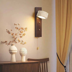 Rectangle Wood Travertine Wall Sconce Light with Pull Chain