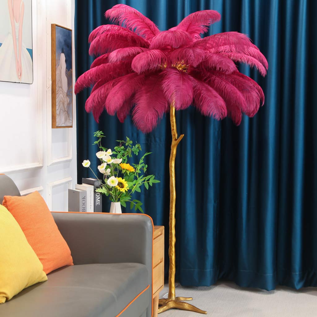 Struisvogelveren vloerlamp luxe, 16 kleuren/hars